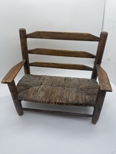 Wood Wicker Small Doll Bench Furniture Chair Farmhouse Cottage Decor Vintage