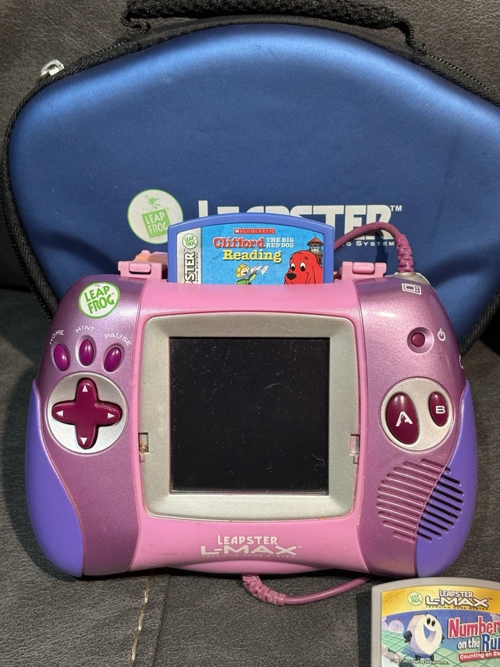 LEAP FROG LEAPSTER HANDHELD L-MAX GAME SYSTEMS 12 FREE GAMES & Cases Untested - Image 2 of 4