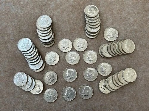 Lot of 60 Kennedy 1968 "D" Half Dollar Coins Fine Detail Uncertified 40% Silver