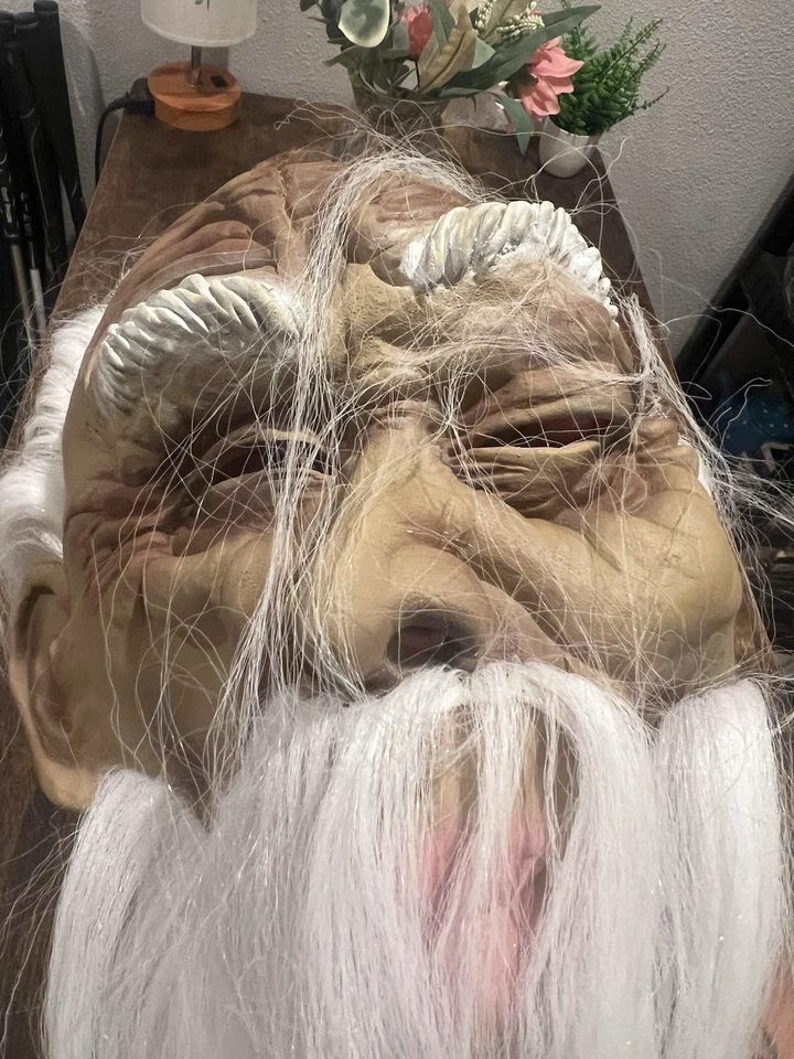 Vintage Old Man Halloween Mask With White Long Hair Beard And Pink Puffy Lips - Image 2 of 4