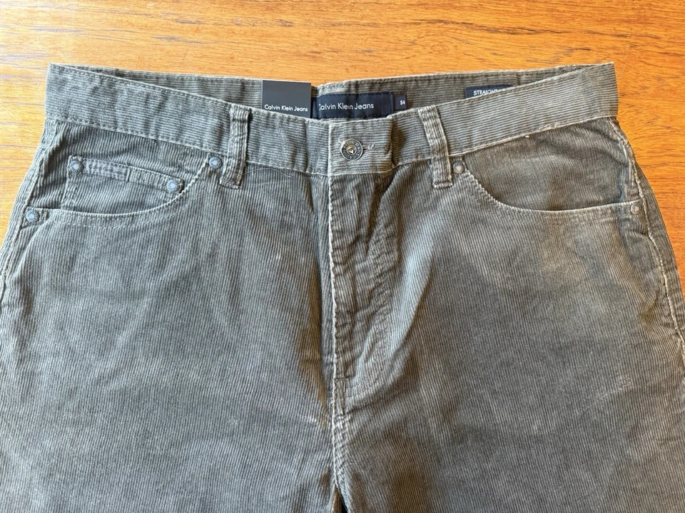 NWT Calvin Klein Jeans Men’s Green/Gray Straight Leg Corduroy Pants - 34W X 30L - Image 2 of 4