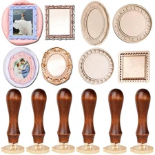 6pcs Photo Frame Wax Seal Stamp Kit 3D Embossed with 6pcs Rosewood Handle Vin...