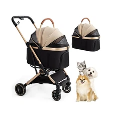 3 in 1 Pet Stroller with 4 Wheels, Foldable Pet Travel Carrier for Small/Medi...