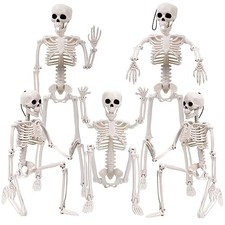 5 Pack 16 Inch Posable Halloween Skeleton Decorations Movable Joints Indoor Outd