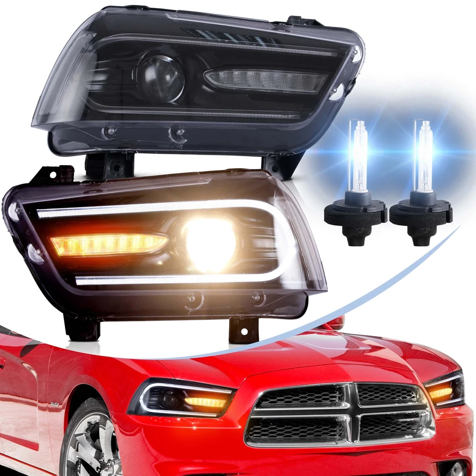 2*VLAND RGB LED DRL Front Headlights For 2011-2014 Dodge Charger D2H Xenon Bulbs - Image 3 of 4