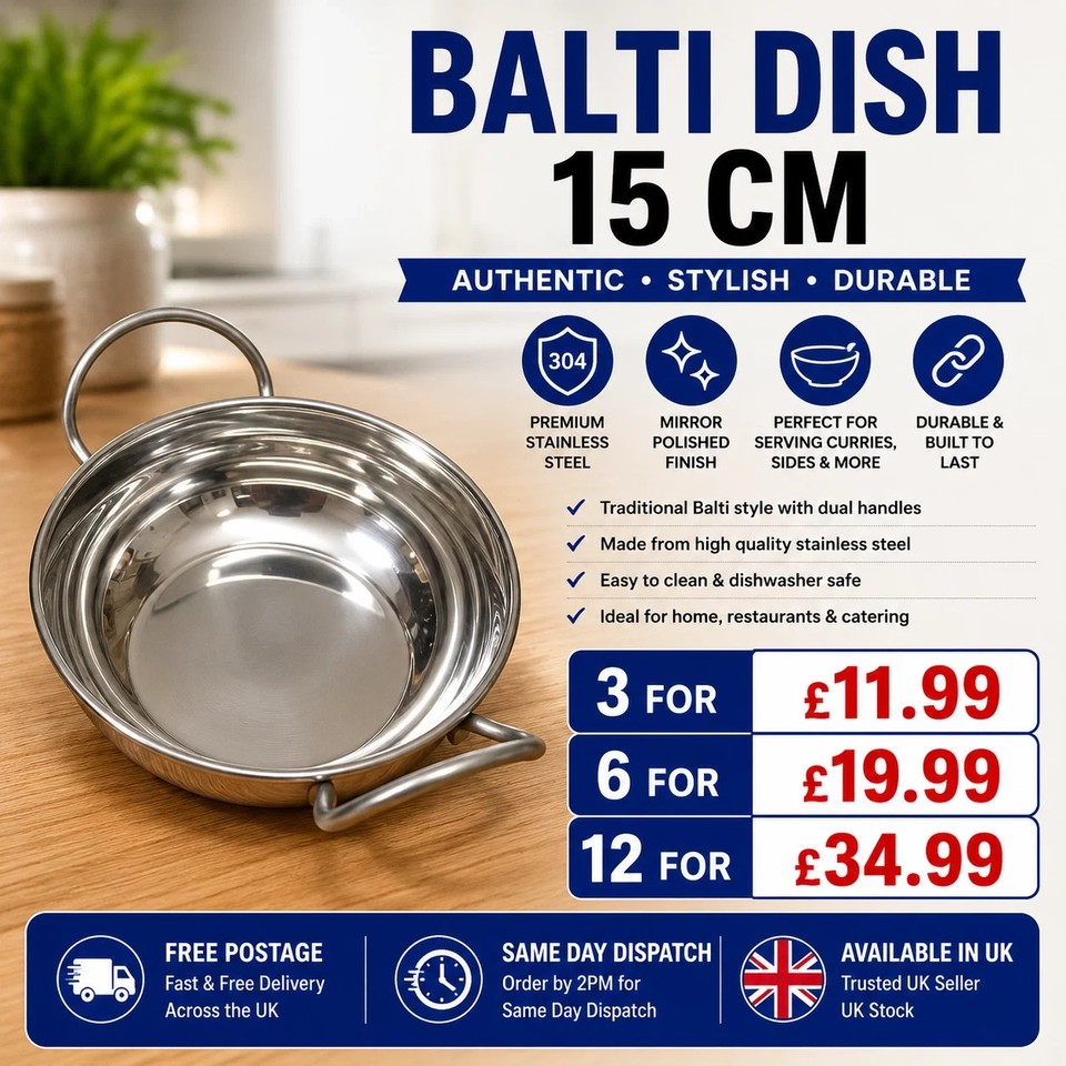 Cuenco para servir curry Balti de acero inoxidable de 15 cm con asas S1.25