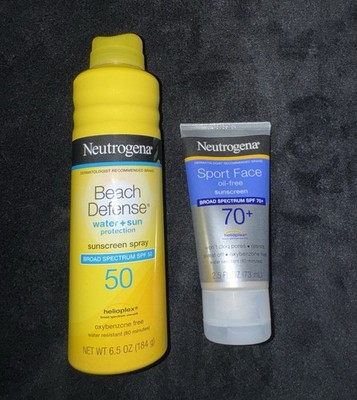 Lot of 2 new Neutrogena Sunscreen, Spray SPF 50 and Sport Face Lotion SPF 70