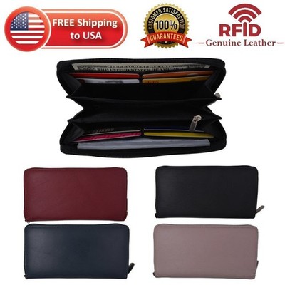Women's Zip Around Wallet and Phone Clutch - Leather RFID Blocking with Card Hol