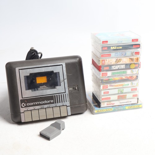 Black Commodore 1531 Datasette  Cassette Tape Deck + Stack of 12 games +adaptor