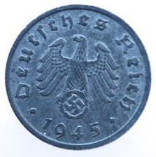 1 Reichspfennig 1945 A - Allemagne Troisième Reich KM#97 pièce zinc avec croix gammée-#R124