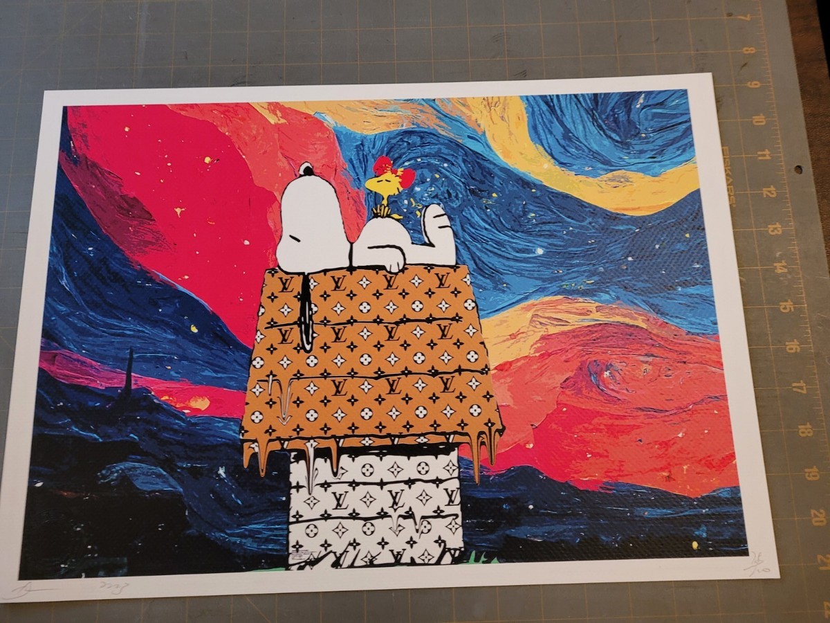 Death NYC 19x13 Signed Graffiti Pop Artist Rare. Snoopy Woodstock