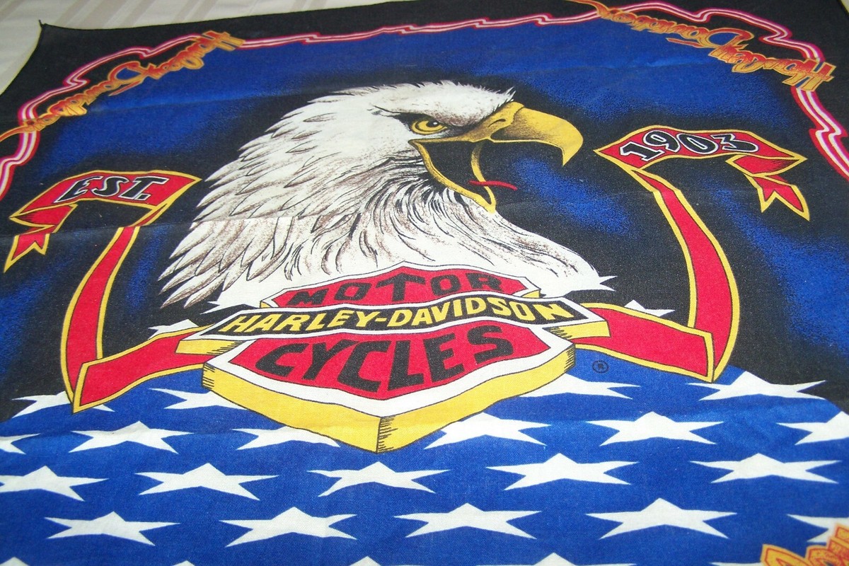 Vintage Harley-Davidson Red White Blue Eagle 1 Bandana Made In USA
