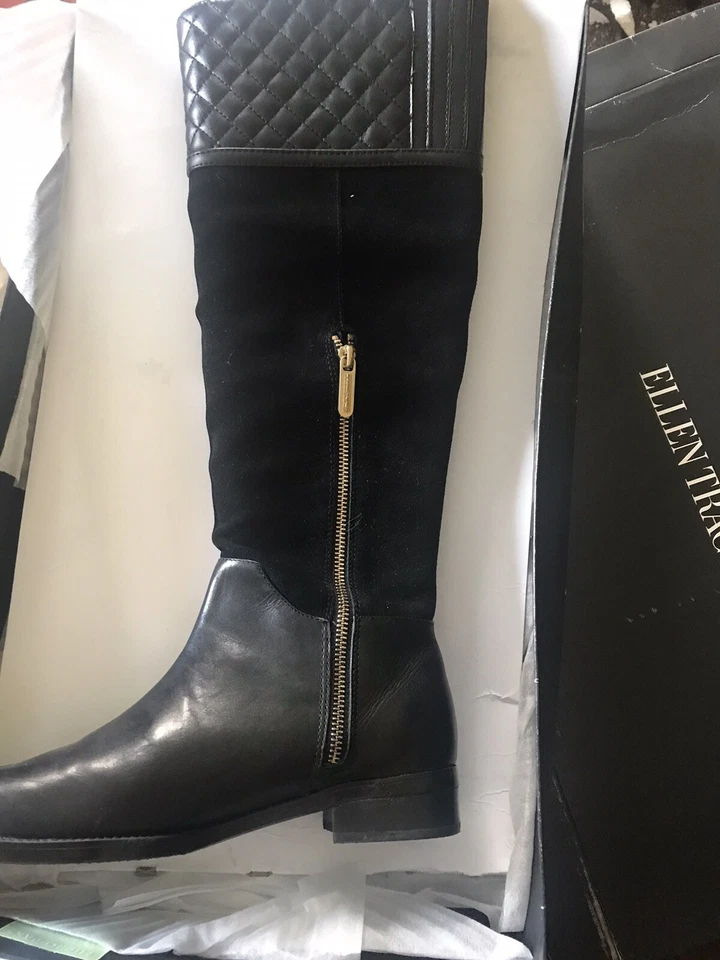 Botas de montar Ellen Tracy vintage para mujer negras “Bryer” de cuero y gamuza NiB 8,5 M Foto 2 de 4