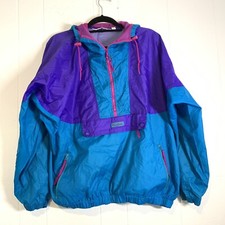 Vtg Columbia Womens XL Windbreaker Jacket Hood Neon Colorblock Pullover Pocket