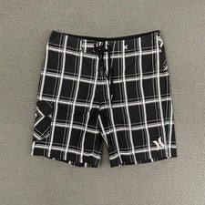 Hurley Board Shorts Mens Size 32 Black White Gray Plaid Swim Beach Casual Dad