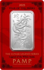 2025 Pamp Suisse Lunar White Snake 1 oz Silver Bar in Assay