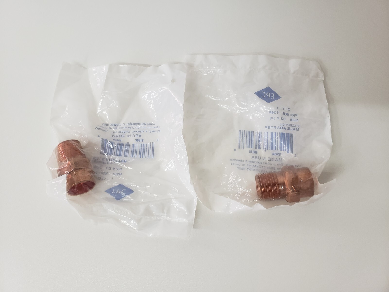 Lot of 2 - 1/2" x 3/8" Male Adapter EPC Copper Fitting Solder 104R