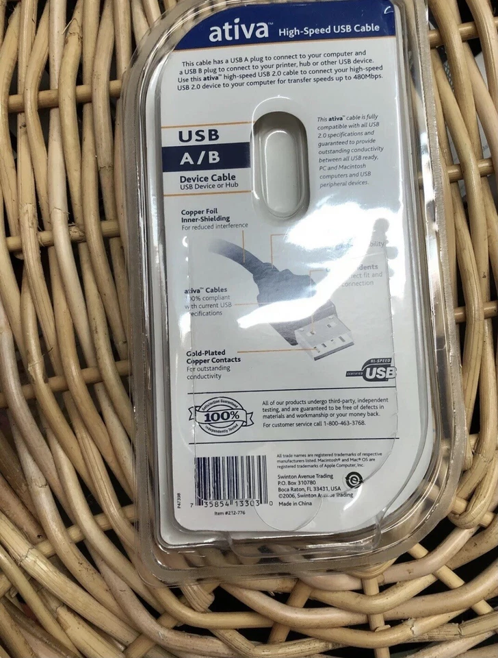 Ativa USB 2.0 High Speed A Male to B Male Printer Device Cable 3 Ft Black Cord - Image 2 of 4