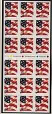 2002 Flag Sc 3637a mint 37c booklet pane of 18, plate number V1111, fresh