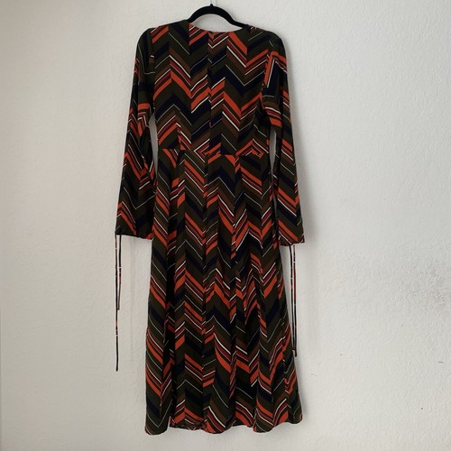 Lulus Martini Moment Midi Dress S Olive Orange Long Sleeve