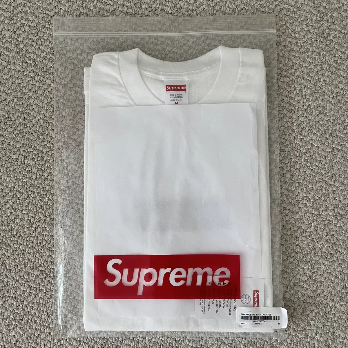 Men's White Supreme Swarovski Box Logo Tee, Size-XL