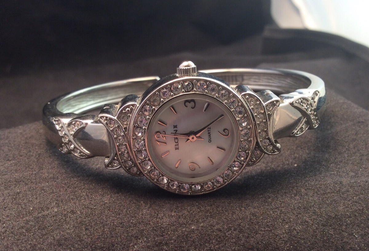 Elgin II MOP Dial Rhinestone Silver Tone Woman