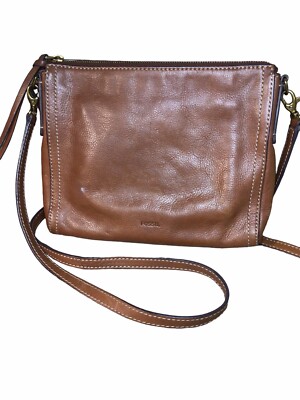 Fossil Emma Crossbody Shoulder Bag Brown Leather Detachable Strap
