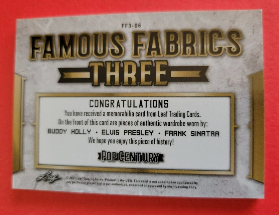 Elvis Presley BUDDY HOLLY Frank Sinatra WORN RELIC SWATCH WARDROBE CARD #d54/65 - Image 2 of 3