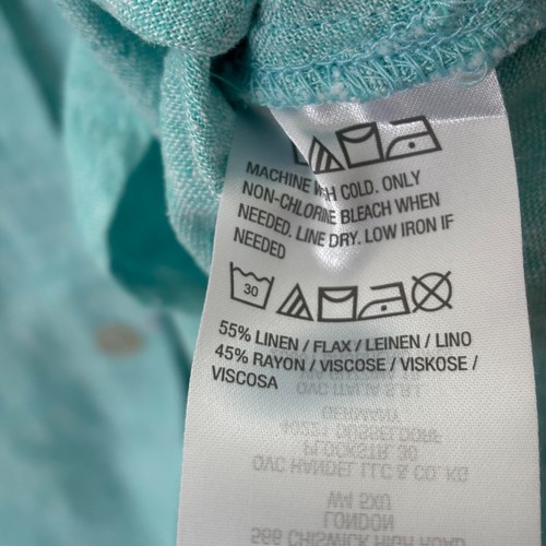 Susan Graver SIZE 1X Linen Blend Button Up Long Sleeve Shirt Green Turquoise - Picture 2 of 6