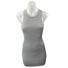 Marissa Webb Metallic Gray Sleeveless Sculpt Ribbed Knit Mini Bodycon Dress S