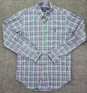 Polo Ralph Lauren Shirt Mens Small Blue Green Plaid Classic Fit Performance