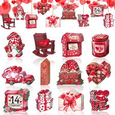 36 Pcs Valentine  S Day Wooden Ornaments, Red Valentines Tree Decorations Gnomes