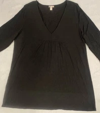 J Jill Women’s Tunic Blouse L Black Long Sleeve V-neck Casual Minimalist Basic