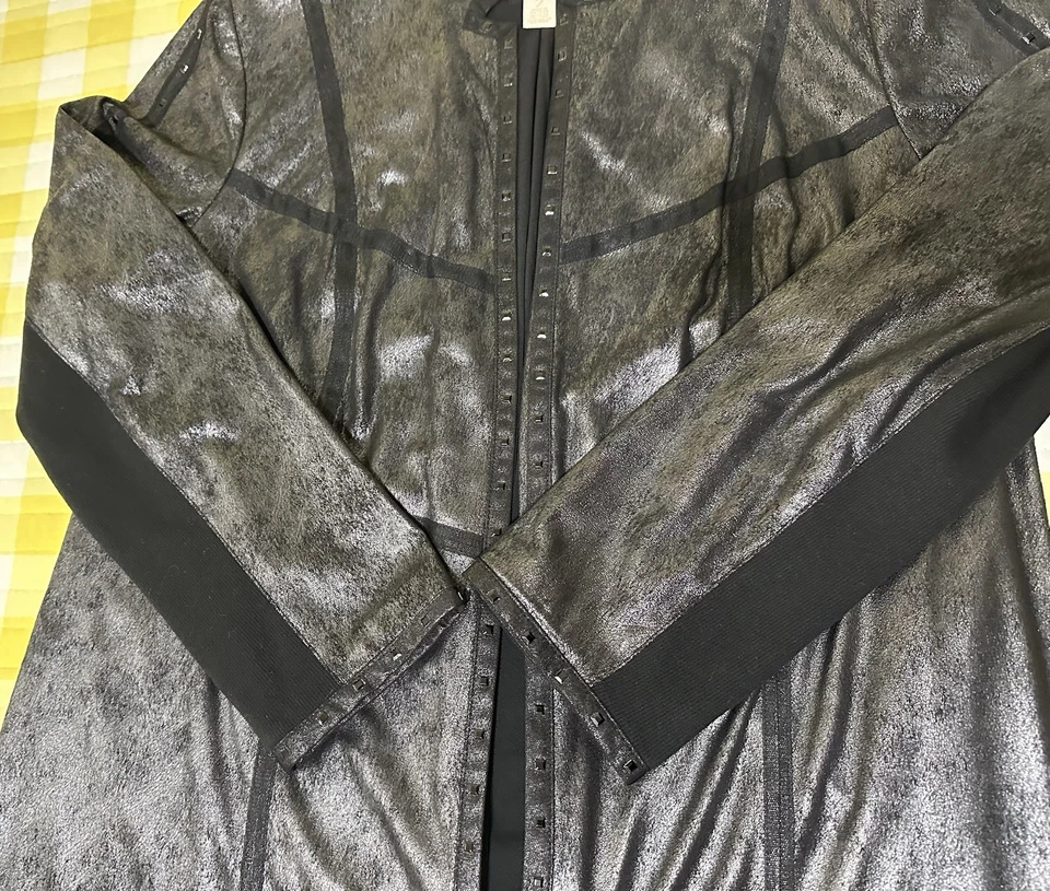 Chico’s Black Dressy Jacket Metallic - Long Coat Sz 2 (equiv to sz 12 Large) - Image 4 of 4