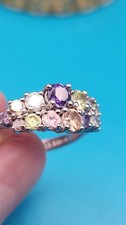 Sterling Silver Multi-Color Stone Rainbow Cocktail Ring, Size 8.