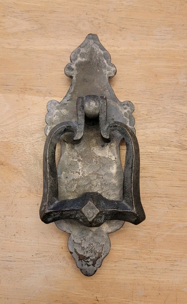 Antique FRONT DOOR KNOCKER Solid Heavy Bronze hammered metal RARE Vintage Unique
