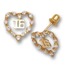 14K Yellow Gold Heart Shaped 16 Number kids Earrings