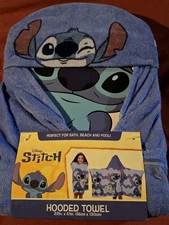  Hooded Kids Bath , Beach Towel 100% Cotton Disney Stitch (22x51)" NWT 