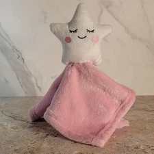 LE BEBE FAVORITE WHITE STAR PLUSH PINK LOVEY SECURITY BLANKET