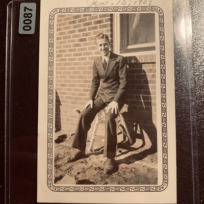 Young Man Portrait 1939 Snapshot Photograph ELKO Border Handwritten Date
