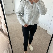 Marc NY Light Gray Zip Front Cable Knit Sweater Sz L Large