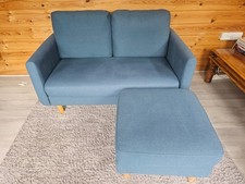Habitat Teal Fabric 2 Seater Sofa with Footstool