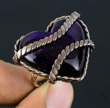 Purple Flash Labra Gemstone Copper Wire Wrap Handmade Wonderful Ring Jewelry