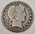 1906-S  (.3617 OZ SILVER) Barber Silver Half Dollar  *SILVER*