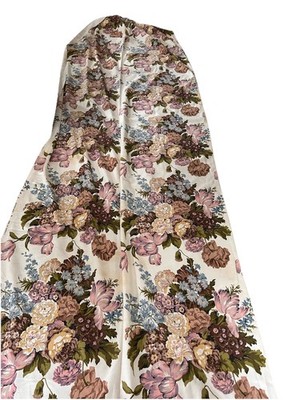 Beautiful Pink Brown Floral Bouquets Barkcloth Curtain  Fabric + 3y Cutter