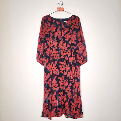 Hush Kleid 12 rot marine Metallic Faden Blumen Chiffon gefüttert 3/4 Ärmel Bindeband Ausschnitt