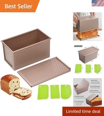 Pullman Loaf Pan with Lid, 1Pound Dough Capacity Rectangular Bread Pan, Non-S...