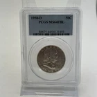1958D- MS64 FBL- PCGS Certified- BU Franklin Half Dollar- Full Bell Lines - MS64