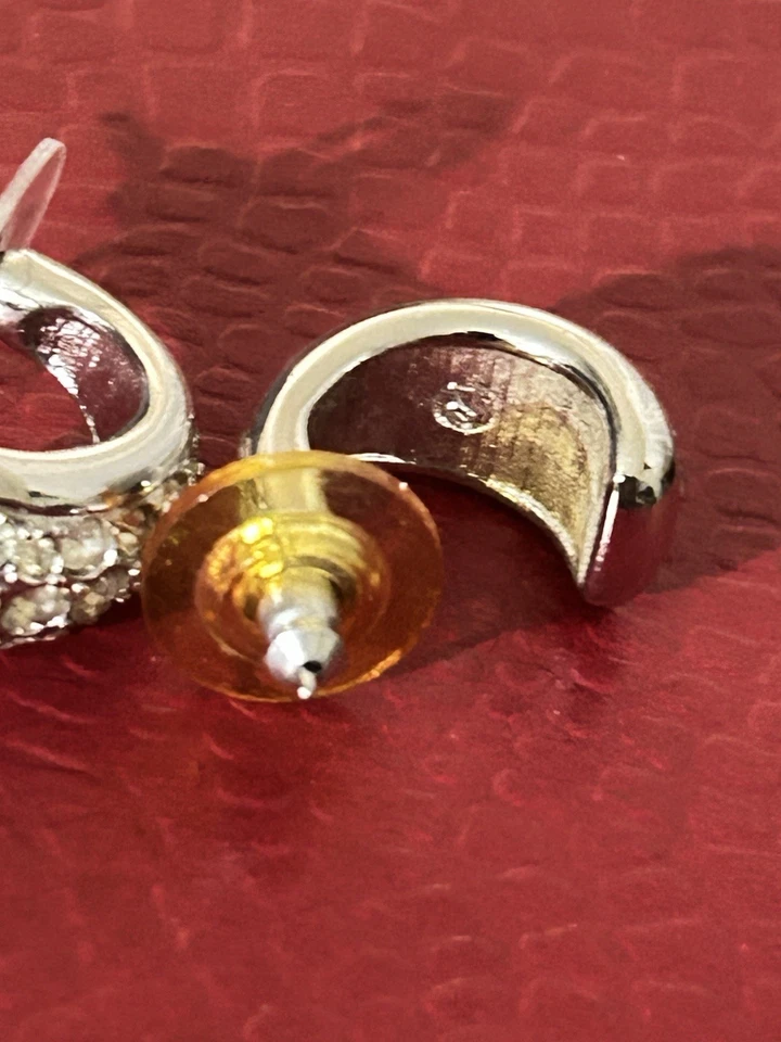 Vintage Swarovski Clear Crystal Half Hoop Post Earrings SilverTone - Image 3 of 4