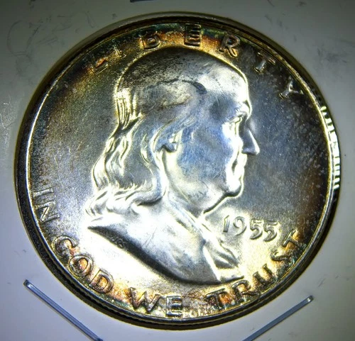 1955 ** Franklin Silver Half Dollar ** GEM BU ** Toned Beauty **